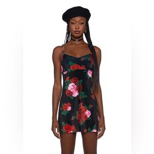 Dolls Kill Velvet Floral Print Mini Dress. Size Small. NWT
